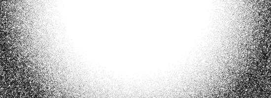 Black stipple gradient texture. Grunge dotted noise background. Black gritty splattered sand halftone overlay. Radial distressed sprayed dotwork grain with specks, dust, dots, speckles. vector
