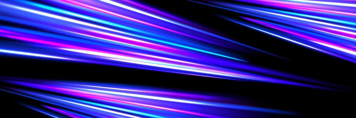 Neon glowing dynamic stripe background. Iridescent speed light trace. Exposure trail flare line texture. Luminous laser rays or beams wallpaper design. Futuristic neon speedy streak backdrop.