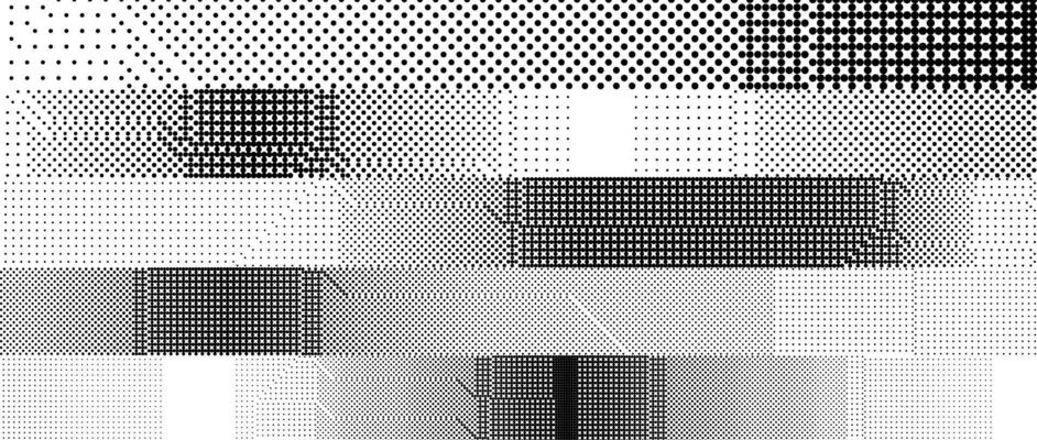 Glitchy pixelated striped background. Bitmap noise stripe texture. Halftone glitch grunge overlay. Dotted distorted gradient wallpaper for banner, poster, flyer, print, brochure. Dither pattern