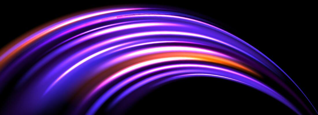 Glowing neon light trail background. Bright pink purple speed lines. Magic luminous curved swirl concept. Abstract spiral dynamic rotating stripes. Curve streaks for poster, banner, flyer