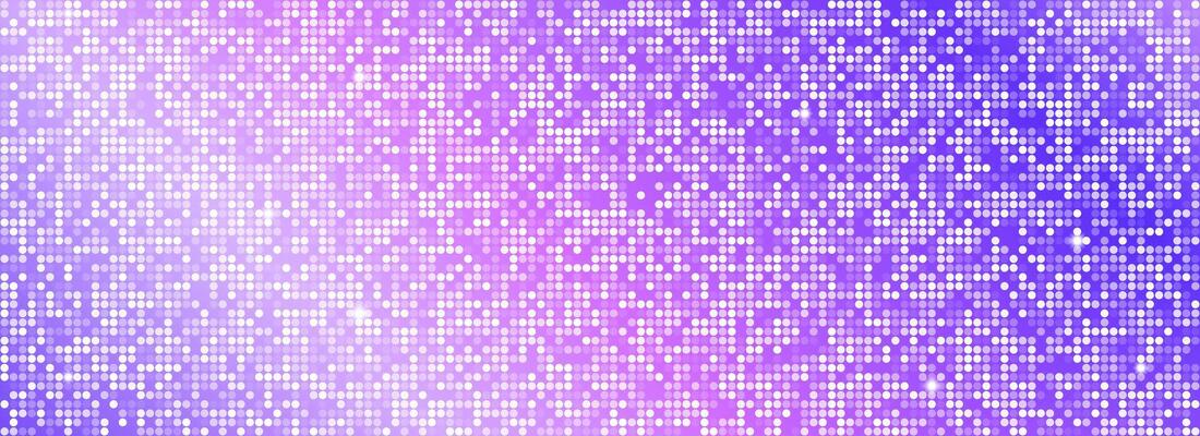Purple disco party pattern background. Iridescent sequin mosaic texture. Abstract violet shining halftone wallpaper. Pop up comic sparkling glitter backdrop. Retro design template
