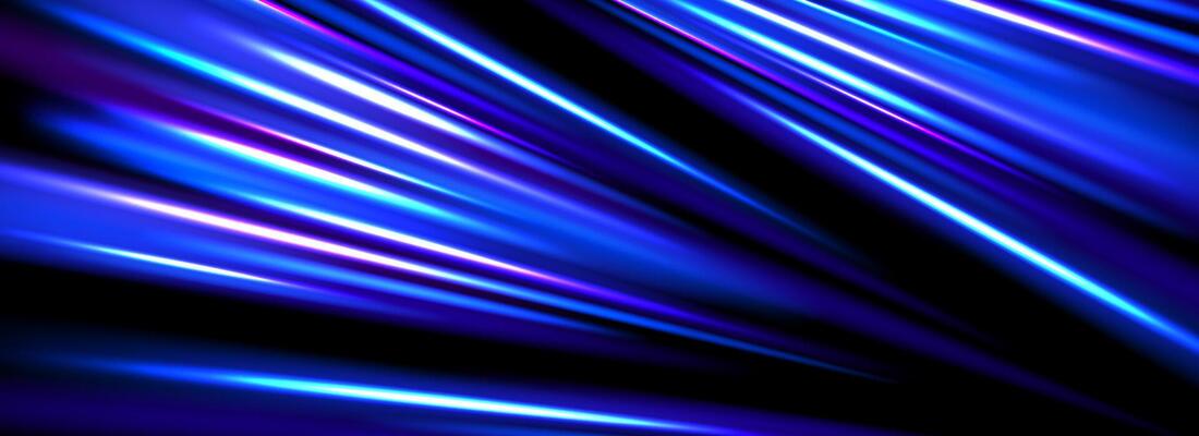 Neon glowing dynamic stripe background. Bright blue speed light effect. Exposure trail flare line texture. Luminous laser rays or beams wallpaper design. Futuristic neon speedy streak backdrop.