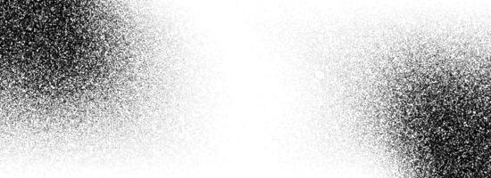 Black stippled gradient texture. Grunge dotted noise background. Gritty splattered sand halftone overlay. Distressed sprayed dot work grain with specks, dust, dots, speckles, particles vector