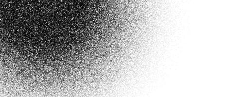 Black stipple curved gradient texture. Grunge dotted noise background. Black gritty splattered sand halftone overlay. Radial distressed sprayed dot work grain with specks, dust, dots, speckles vector
