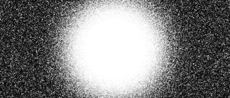 Black radial stipple gradient texture. Grunge dotted noise background. Black gritty sand halftone overlay. Distressed sprayed dot work grain with splatter, dust, dots, speckles. vector