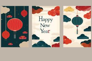 Set of Chinese New Year card modern design and minimalist. Banner, background, website. vector