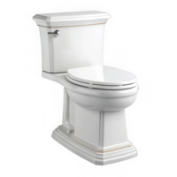 Elegant white ceramic toilet with gold trim isolated on transparent background png