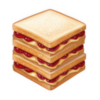 Stack of three delicious peanut butter and jelly sandwiches isolated on transparent background png