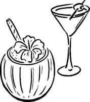 Coconut and Martini Drink Sketch for Cafe Poster or Branding vector