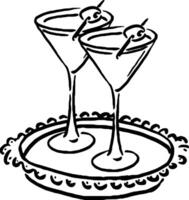 Martini Glasses on Tray Sketch for Summer Cafe Branding vector