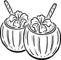 Coconut Cocktail Duo Sketch for Tropical Branding or Packaging vector
