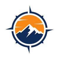 Mountain and sun with compass vector