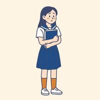 Shy Female Student with Book vector