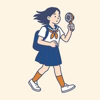A girl Student Using a Fan vector