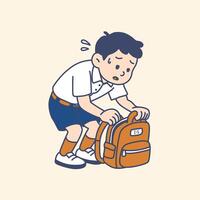 A boy Student Looking for Homework in the backpack vector
