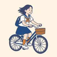Student Girl Riding a Bicycle vector
