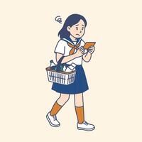 A Worried Student Shopping and looking at wallet vector