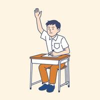 School Boy Raising Hand in Class Student Illustration vector