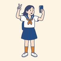 A Happy Girl Student Taking a Selfie vector