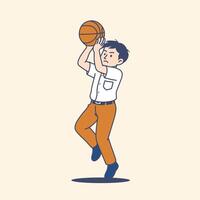 School Boy Jump Shot Basketball Action Illustration vector