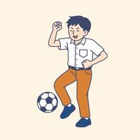 Happy school boy playing soccer vector