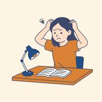 Stressed Student Studying at Desk Illustration vector