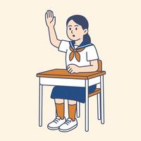 Girl Raising Hand in Class vector