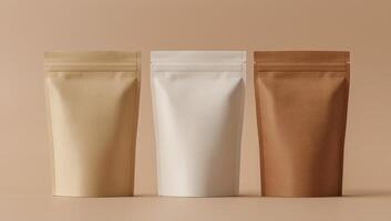 Three Paper Pouches, Varying Brown Tones, Studio Shot photo