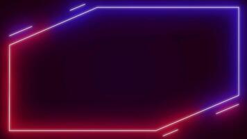 Neon square frame with red and blue lines on dark background video