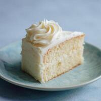 Slice of White Cake with Frosting on a Plate photo