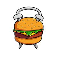Burger and alarm clock icon symbolizing lunch time or burger time or time to eat, hamburger icon , character or mascot design vector