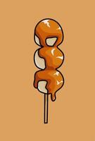 Japanese dango skewered sweet dumplings with brown mitarashi illustration vector