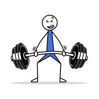 Funny stickman illustration lifting heavy barbell, perfect for fitness content, workout posters, and gym-themed designs vector