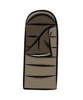 Sleeping bag illustration in brown color with simple hand drawn lines for camping or outdoor themes in cartoon style vector