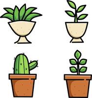 Plants icon illustration set of 4 Potted with simple shading featuring cactus and other plants vector