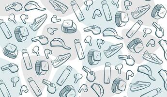 Sport gear seamless pattern fitness or running equipment design for active lifestyle projects and digital products vector