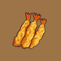 Japanese tempura food illustration in simple outline shading style with textured hand-drawn look vector
