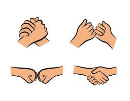 Handshake fist bump pinky promise and teamwork hands for friendship poster social media and business agreement graphic in cartoon style vector