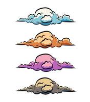 Colorful cloud illustration set on white background, hand-drawn atmospheric artwork in blue, orange, purple, and grey for design and creative projects vector