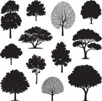 Collection of diverse black tree silhouettes and bare branches on white background vector