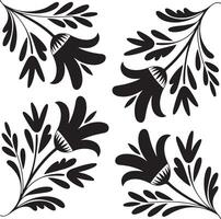Four black floral corner ornaments with bell shaped flowers and leaves vector