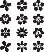 Collection of twelve unique black flower icons on a white background vector