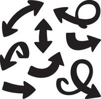 Collection of hand drawn black arrows pointing in different directions on a white background vector