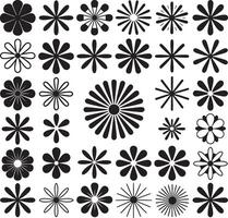 Collection of various black flower shapes and floral icons on white background vector