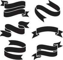 Collection of six black ribbon banners and scrolls on white background vector