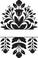 Black silhouette floral design element with decorative flowers and leaves vector