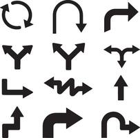 Collection of black arrow icons representing direction change and movement on a white background vector