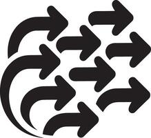 Multiple black arrows moving forward in a group on a white background vector