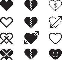 Collection of heart icons representing love breakup and emotions vector