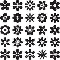 Collection of black flower silhouettes with different petal designs on white background vector